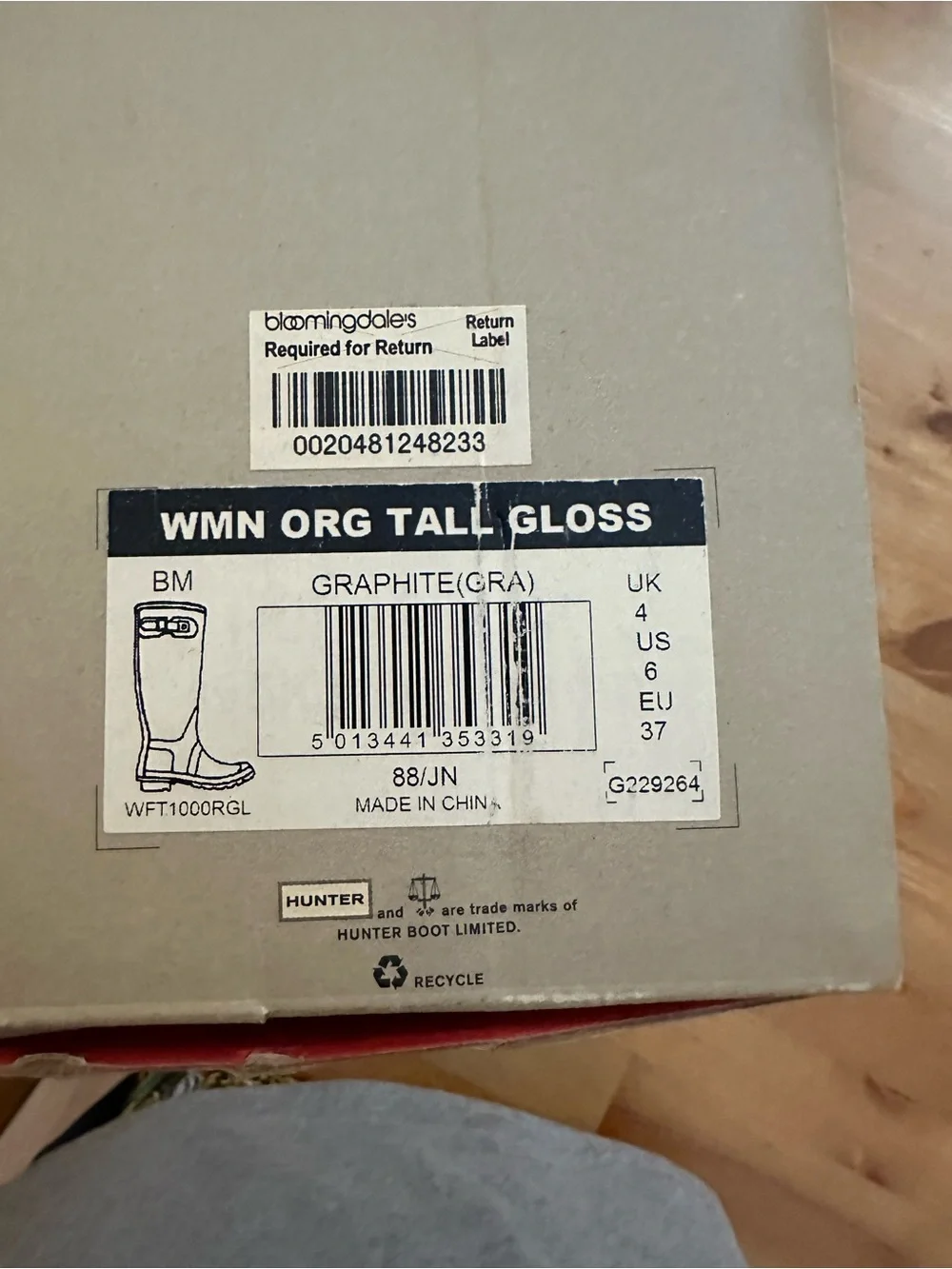 Hunter Original Tall Gloss Rain Boots Graphite Gray Size 6 w/ Box